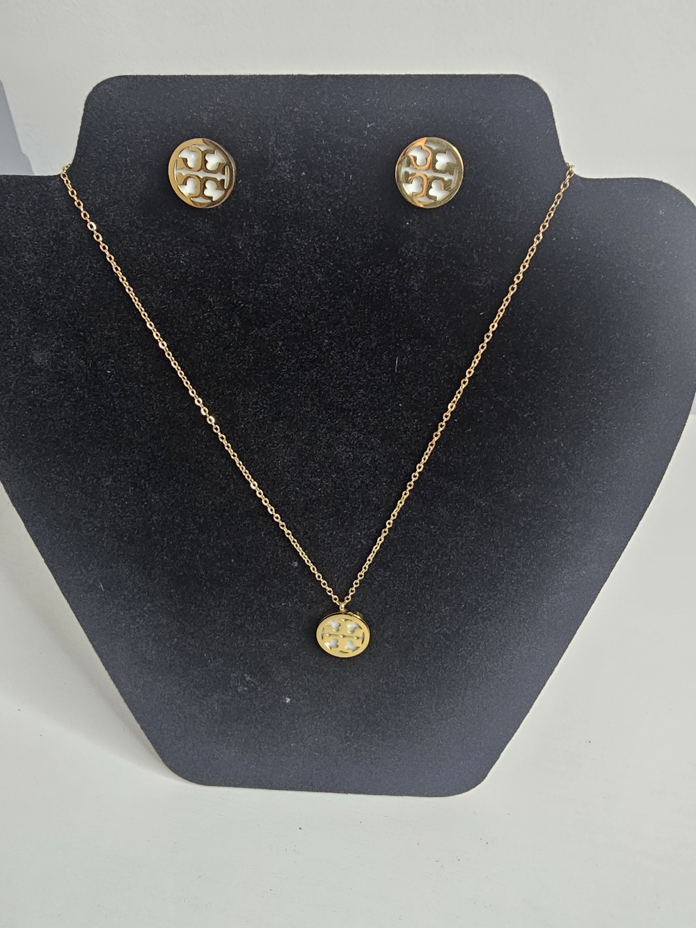 Stainless Steel Gold Plated Logo-Inspired Necklace and Stud Earring Set - Gold